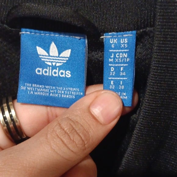 Adidas Small Jacket Three Stripes Zip-Up Black Track Coat Zip Pockets Logo Back - Picture 3 of 3